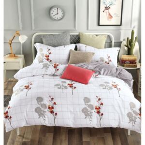 Lenjerie de pat frumoasă cu două fețe, albă, cu un model de flori și carouri 2 părți: 1buc 140 cmx200 + 1buc 70 cmx80