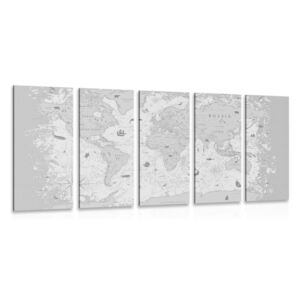 Tablou 5-piese harta în design alb-negru