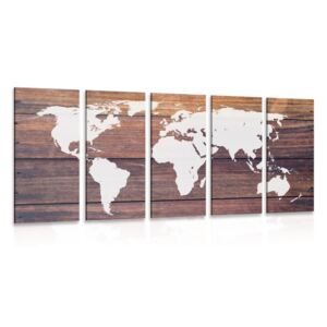 Tablou 5-piese harta lumii cu fundalul din lemn
