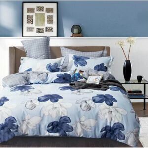 Lenjerie de pat albastru deschis cu flori frumoase în alb și albastru 3 părți: 1buc 160 cmx200 + 2buc 70 cmx80