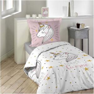 Lenjerie de pat roz din bumbac, pentru copii, cu motiv unicorn 140 x 200 cm 140x200