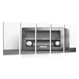 Tablou 5-piese retro radio în design alb-negru