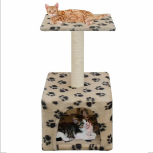 Ansamblu pisici, stâlpi funie sisal 55 cm, imprimeu lăbuțe, bej