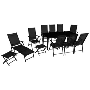 Set mobilier de exterior, 12 piese, negru, aluminiu