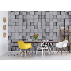 Fototapet - 3D Grey Concrete Cubes Modern Texture Vliesová tapeta - 250x104 cm