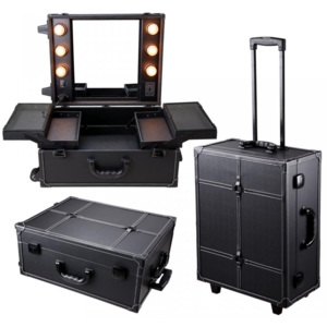 STN102 - Statie Makeup portabila, troler, organizator, portfard, geanta, valiza, oglinda cu lumini