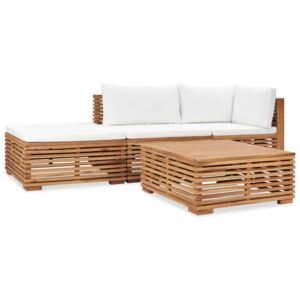 Set mobilier de grădină cu perne, 4 piese, lemn masiv de tec