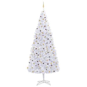 Set brad Crăciun artificial cu LED-uri/globuri, alb, 500 cm