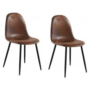Set de 2 scaune Miller, tesatura/metal/decor stejar, maro antichizat, 44x52x87 cm