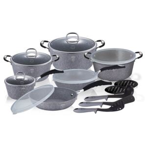 Set oale, tigai marmorate (18 piese) din aluminiu forjat Gray Stone Touch Line Berlinger Haus BH 6196