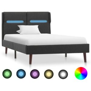 Cadru pat cu LED-uri, gri închis, 90 x 200 cm, material textil