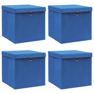 Cutii depozitare cu capace 4 buc. albastru 32x32x32 cm textil