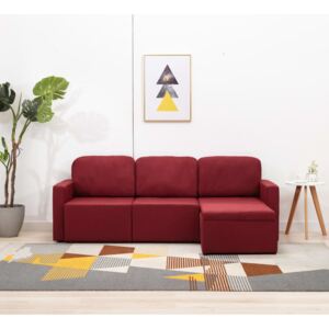 Canapea modulară extensibilă cu 3 locuri, roșu vin, textil