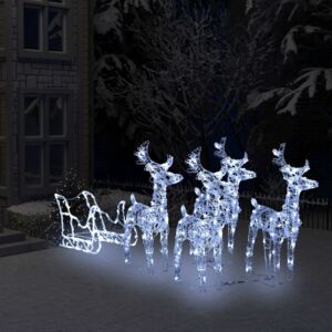 Decorațiune de Crăciun cu reni și sanie, 240 LED-uri, acril