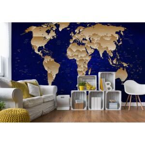 Fototapet - Blue And Gold World Map Papírová tapeta - 368x280 cm