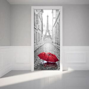 Autocolant pentru ușă Ambiance Eifel Tower And Umbrella