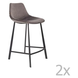 Set 2 scaune bar cu tapițerie catifelată Dutchbone, înălțime 91 cm, gri