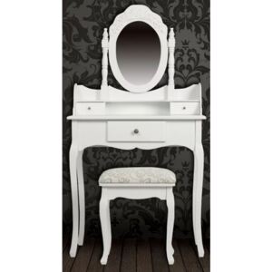SEA702 - Set Masa toaleta, 75 cm, cosmetica machiaj cu oglinda, masuta vanity, scaun tapitat - Alba