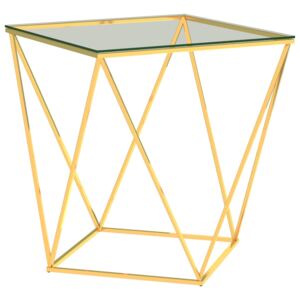 Masă de cafea, auriu/transparent, 50x50x55 cm, oțel inoxidabil