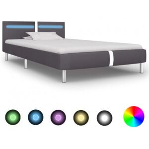 Cadru de pat cu LED gri 90 x 200 cm piele artificiala