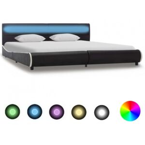 Cadru de pat cu LED negru 180 x 200 cm piele ecologica