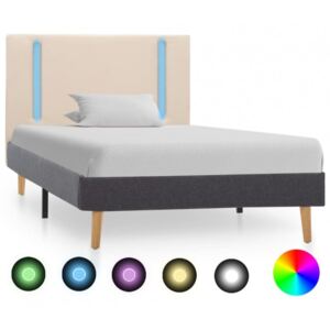 Cadru pat cu LED crem și gri închis 90x200 cm textil