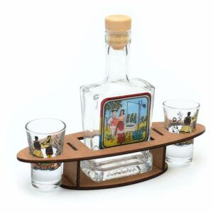 Set suport cu sticla si pahare cu design romanesc, 24 cm