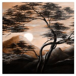Tablou cu pom, munți și soare (Modern tablou, K014440K3030)
