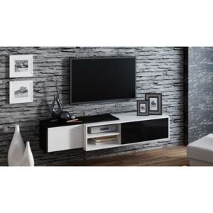 Comoda TV suspendata Sigma 1A, alb cu negru, 180x40x35 cm lxAxh
