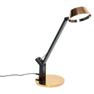 Lampă de masă neagră cu alamă, inclusiv LED cu USB - Edward