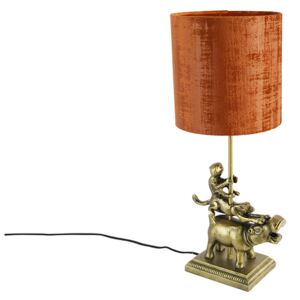 Lampă de masă vintage, alamă, țesătură roșie - Flodhest Abe