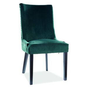 Scaun tapitat cu stofa si picioare din lemn, Leon Velvet Verde Inchis / Negru, l51xA45xH99 cm