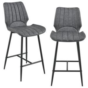 [en.casa] Set 2 scaune bar Noni 2, 102,5 x 46,5 cm, metal/imitatie piele, gri inchis
