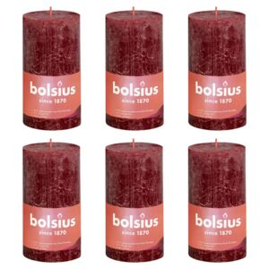Bolsius Lumânări bloc rustice Shine, 6 buc., roșu catifelat, 130x68 mm 103668790347