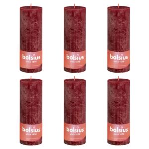 Bolsius Lumânări bloc rustice Shine, 6 buc., roșu catifelat, 190x68 mm 103668850347