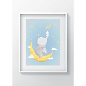Tablou perete OYO Kids Elephant On The Moon, 24 x 29 cm