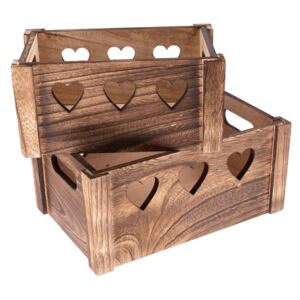 Set de cutii decorative din lemn Hearts 2 buc, maro