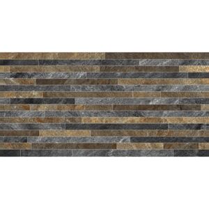 Gresie portelanata Keramin Montana 2D PEI 3, maro-gri mat, dreptunghiulara, textura in relief, 30 x 60 cm