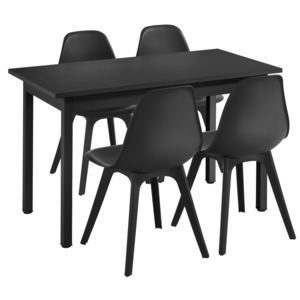 [en.casa] Set Viki masa bucatarie cu 4 scaune, masa 120 x 60 x 75 cm, scaun 83 x 54 x 48 cm, MDF/plastic, negru