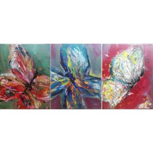 Set 3 tablouri abstracte "Fluturi in stomac", 75 x 30cm, pictat manual de DOBOS