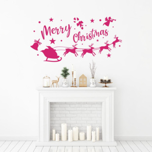 Merry Christmas Santa I. - autocolant de perete Roz 50 x 25 cm