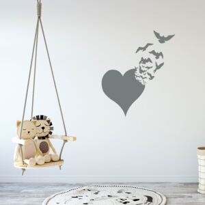 Heart with birds - autocolant de perete Gri 50 x 60 cm