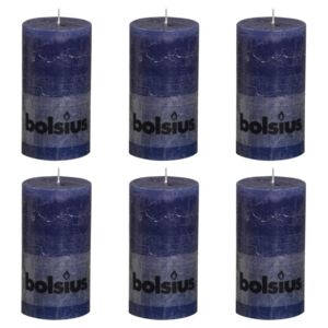 Bolsius Lumânări bloc rustice, 6 buc., albastru închis, 130 x 68 mm 103867590365
