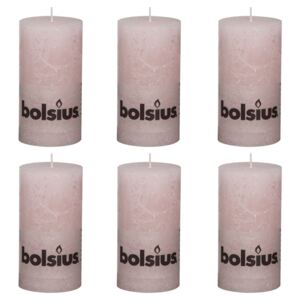 Bolsius Lumânări bloc rustice, 6 buc., roz pastel, 130 x 68 mm 103867590304