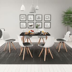 Set masă și scaune de bucătărie, 7 piese, negru și alb