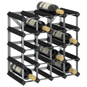Suport de vinuri, 20 sticle, negru, lemn masiv de pin