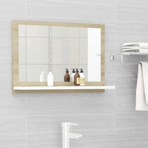 Oglindă de baie, alb/stejar sonoma, 60 x 10,5 x 37 cm, PAL