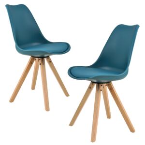 [en.casa]® Set Viva 2 scaune bucatarie, 85 x 48 cm, plastic/lemn, turcoaz