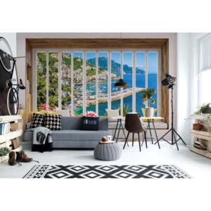 GLIX Fototapet - 3D Window View Italian Coast Papírová tapeta - 368x280 cm