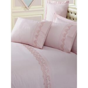 Lenjerie de pat din bumbac cu cearșaf Brode, 200 x 220 cm, roz pudră